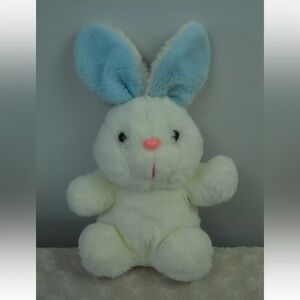 Vintage MTY International Bunny Rabbit Plush Stuffed Animal Blue White Pink Nose